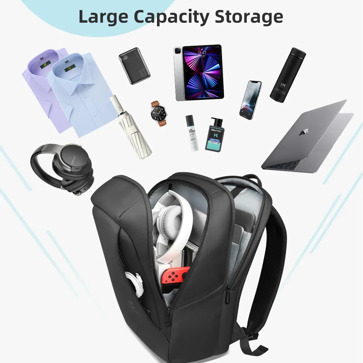hcankcan-sac à dos de voyage de grande capacité, sac pour ordinateur portable 15.6 ", sac à dos d'affaires étanche, sac à dos scolaire, sac de travail durable