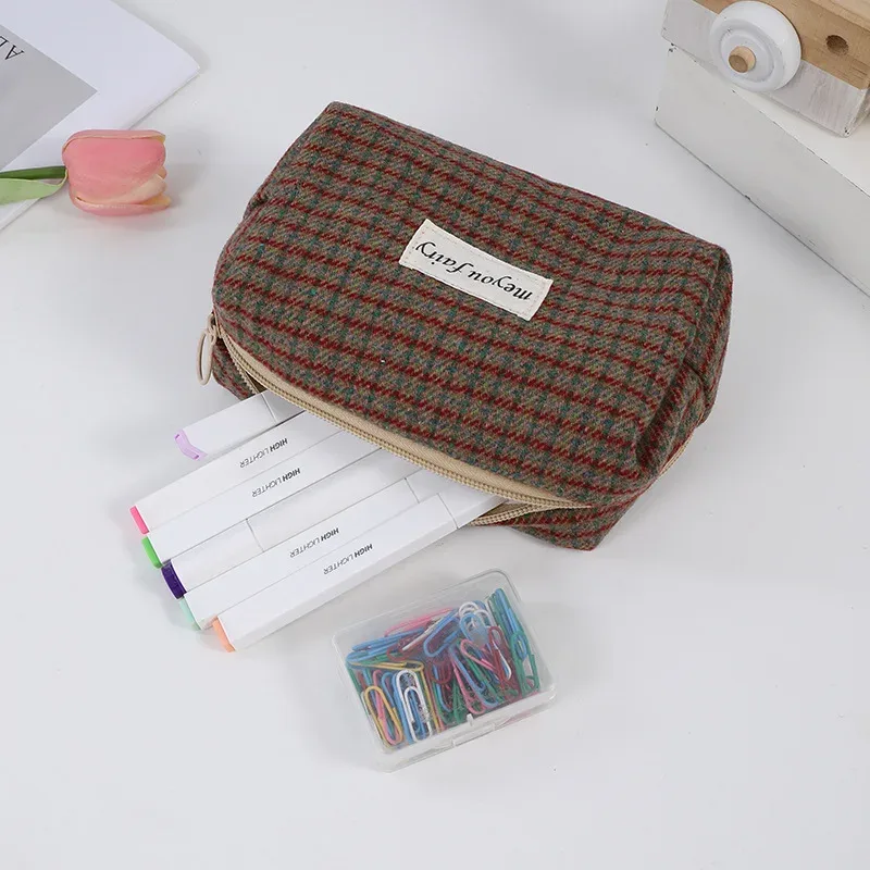 sac de rangement de voyage rétro à carreaux pour cosmétiques, trousse de toilette, rouge à lèvres, soins de la peau, sacs à main de maquillage pour filles, trousse à crayons, 2025