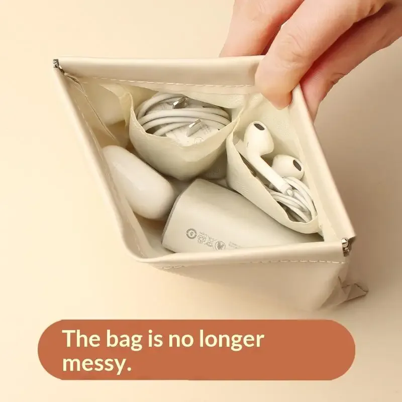 sac de rangement avec fermeture automatique, sac de rangement pour écouteurs filaires, porte-monnaie en pu, mini sac portable pour rouge à lèvres et maquillage