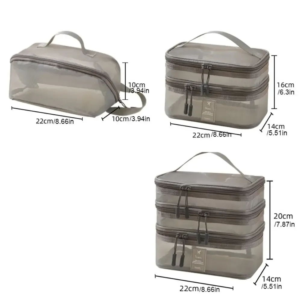 sacs à cosmétiques en maille à fermeture éclair, 1/2/3 couches, sac de rangement transparent à double couche, organisateur de produits de toilette multifonctionnel à main pour femmes