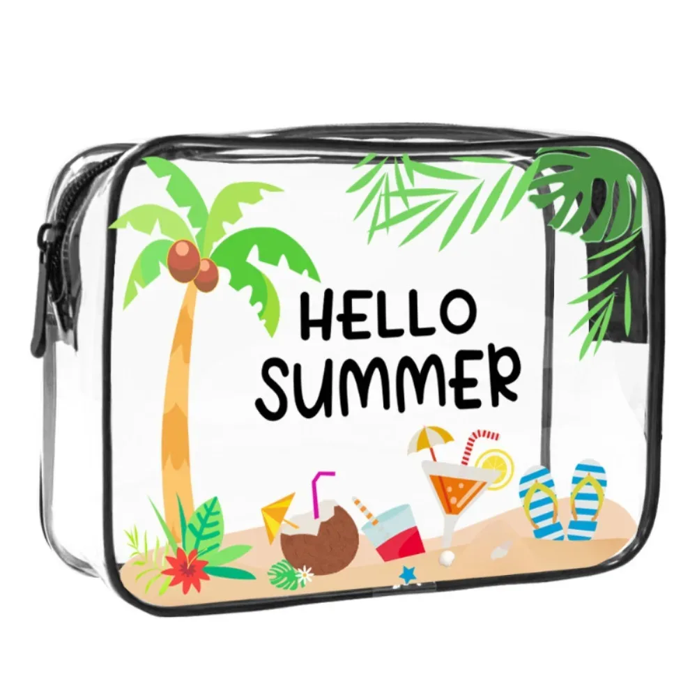 sac de maquillage tendance de grande capacité, sac à cosmétiques visible sur le thème de la plage, sac de rangement portable multifonctionnel pour femmes