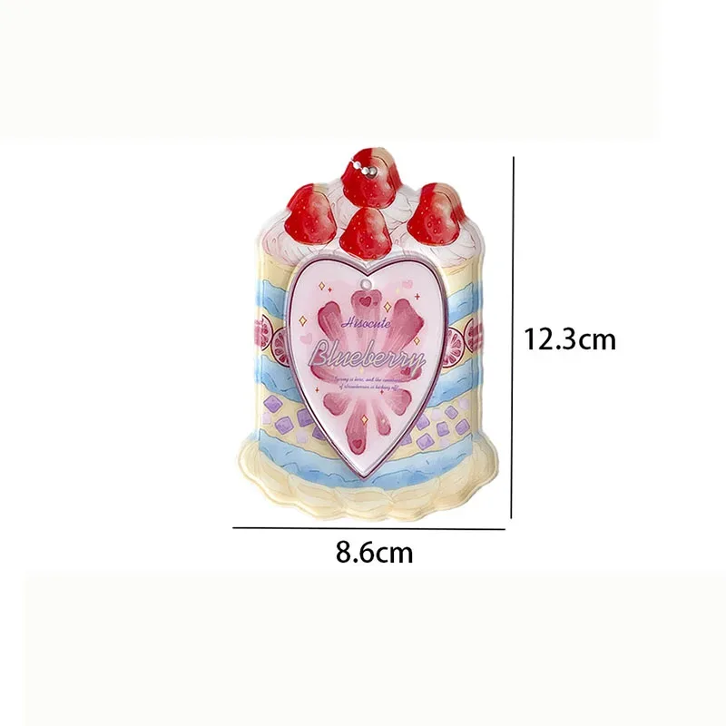 Porte-cartes Kpop 3 pouces, motif gâteau fraise mignon, protège-cartes cœur, pendentif sac portable, décor sac à dos, porte-clés, étui pour cartes