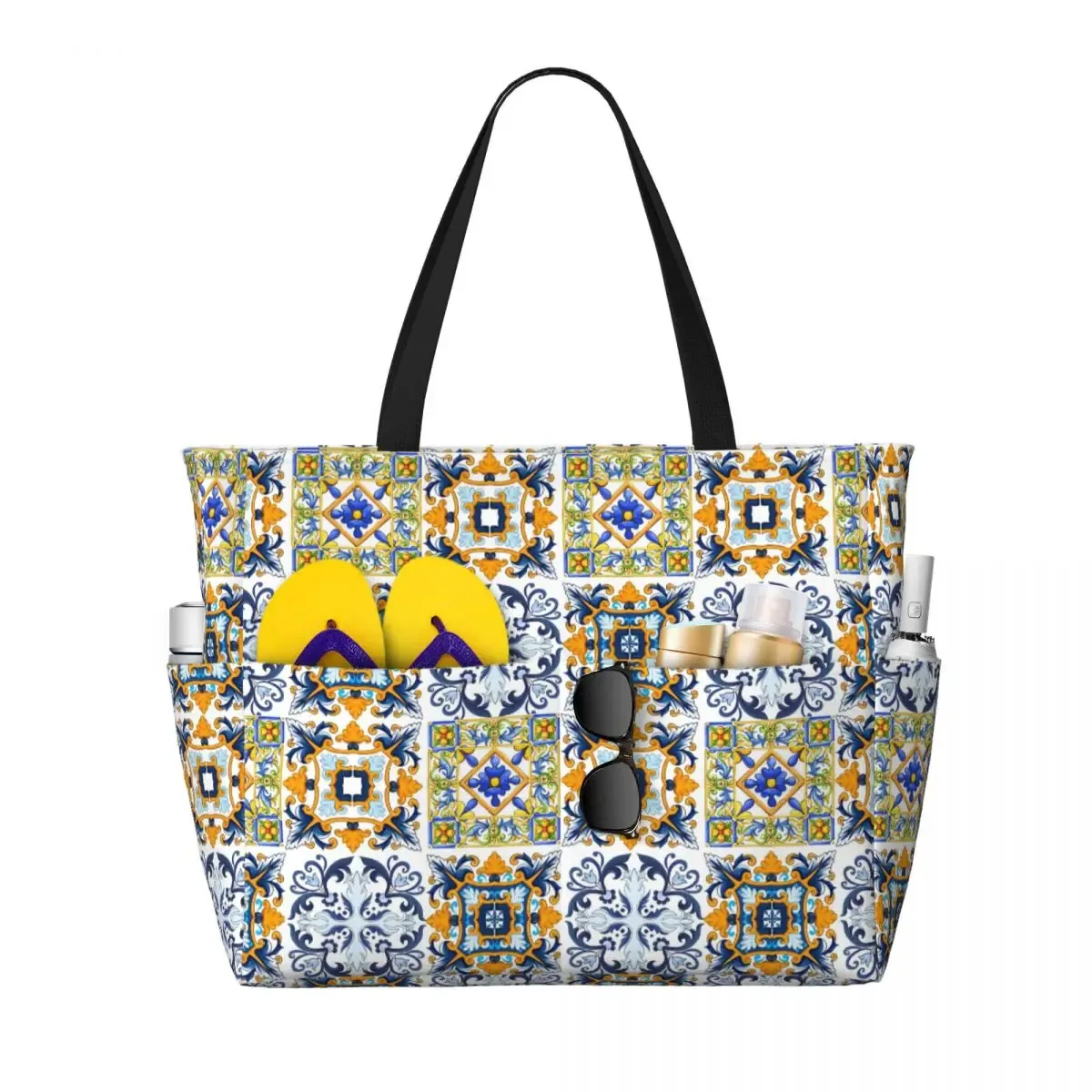carreaux siciliens, méditerranéens, mosaïque, limons, sac fourre-tout de plage, sport, gymnastique, yoga, grand fourre-tout, sac de voyage pour femmes, sac de fitness