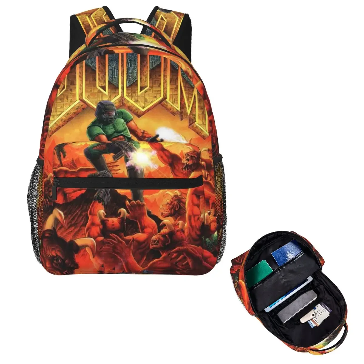 og doom slayer – sac à dos de jeu pour étudiants, sac d'école, sac à dos de randonnée, de voyage, pour garçons et filles, sac à livres à la mode, sacs à bandoulière