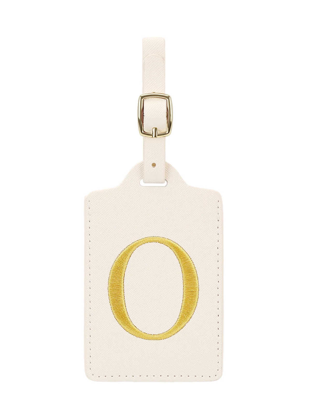 étiquette bagage polyester lettre dorée cuir blanc rectangulaire identification voyage unisexe alphabet fixation anneau métallique