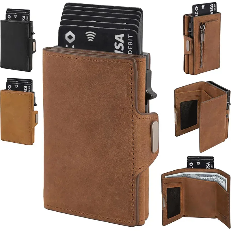 porte-cartes rfid fin et compact pour homme, portefeuille minimaliste en cuir pour cartes de crédit avec porte-monnaie et compartiment pour billets, petit sac de voyage