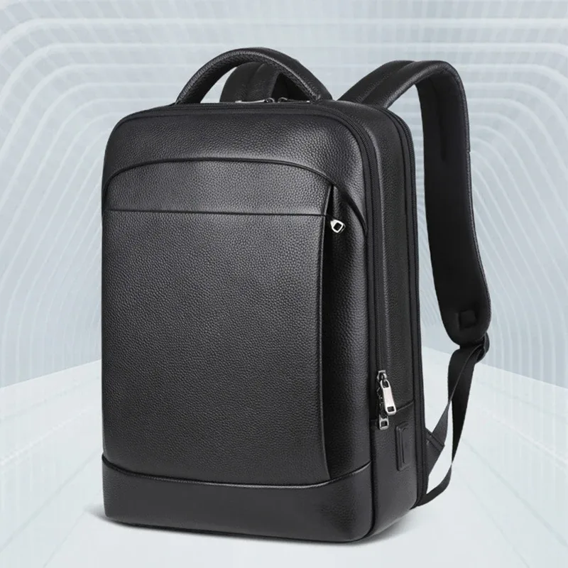 sac dos cuir vache polyester noir poche rabat prise usb antivol grand voyage homme