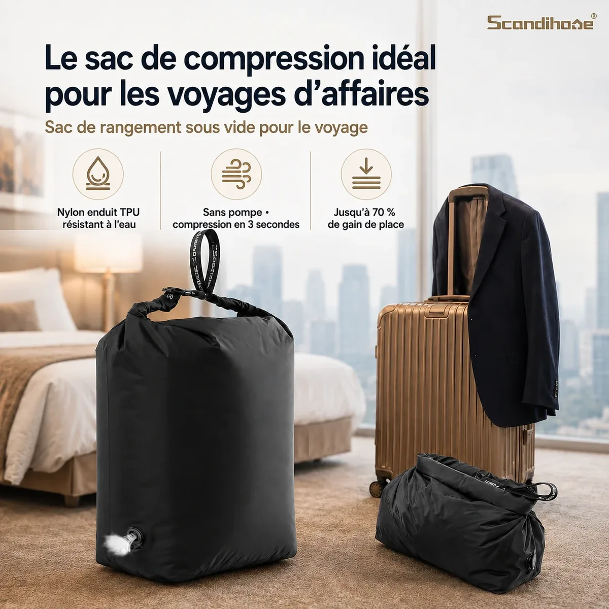 sac de compression sans pompe pour voyage affaires organisateur de vetements pour valise et bagage sac de rangement sous vide voyage gain de place pochette compression