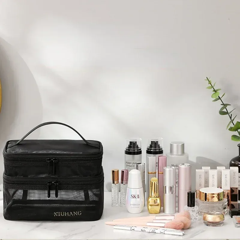 maille transparente pour femme, idéale pour les cosmétiques, le maquillage et les articles de toilette, pour les voyages, le succès des ventes, sac de rangement de maquillage