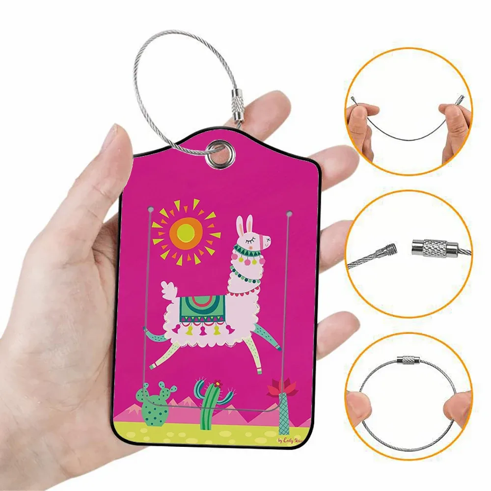vente flash étiquette de bagage en cuir avec animaux mignons, étiquette d'adresse pour valise, étiquette d'embarquement pour bagage, clip d'identification avec nom et adresse