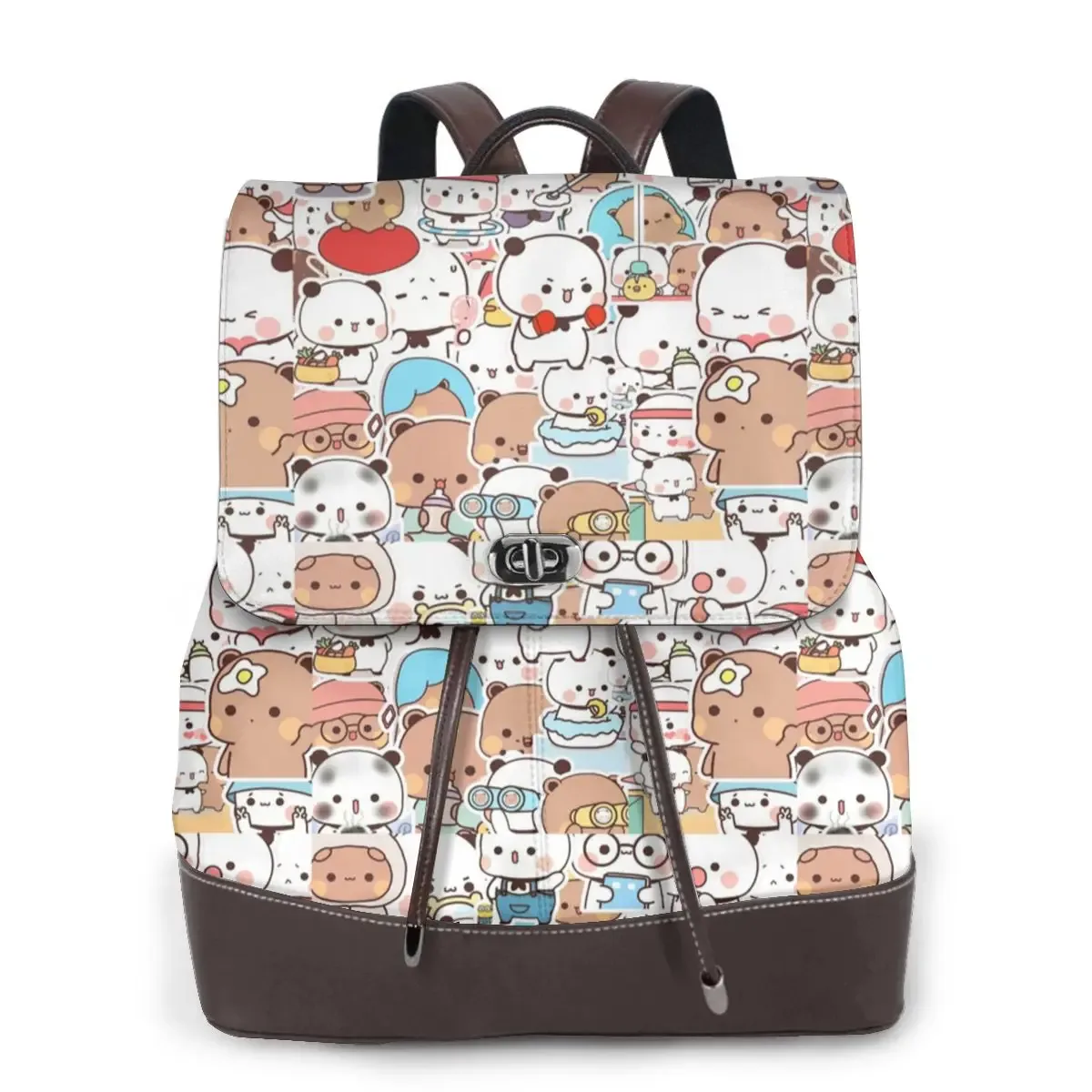 sac dos polyester personnages mignons bleu rose format rectangulaire poignées cuir brun usage voyage grande capacité