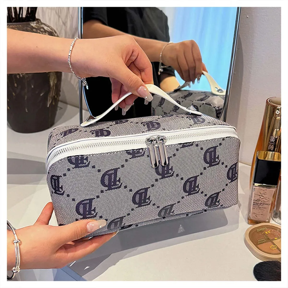 nouveau sac de maquillage femme portable en cuir grande capacité portable voyage cosmétiques zone sac de rangement trousse de toilette logo personnalisation
