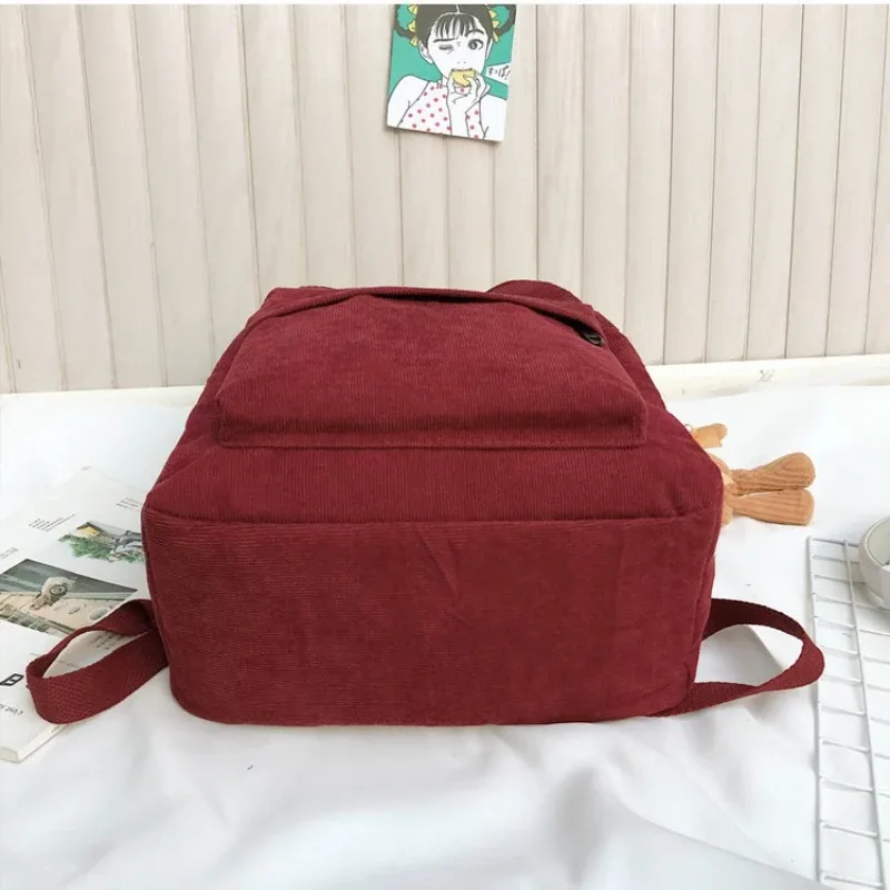 sac à dos coréen en velours côtelé, couleur unie, léger, imperméable, grande capacité, sac d'école pour étudiantes, sac de voyage pour filles et femmes