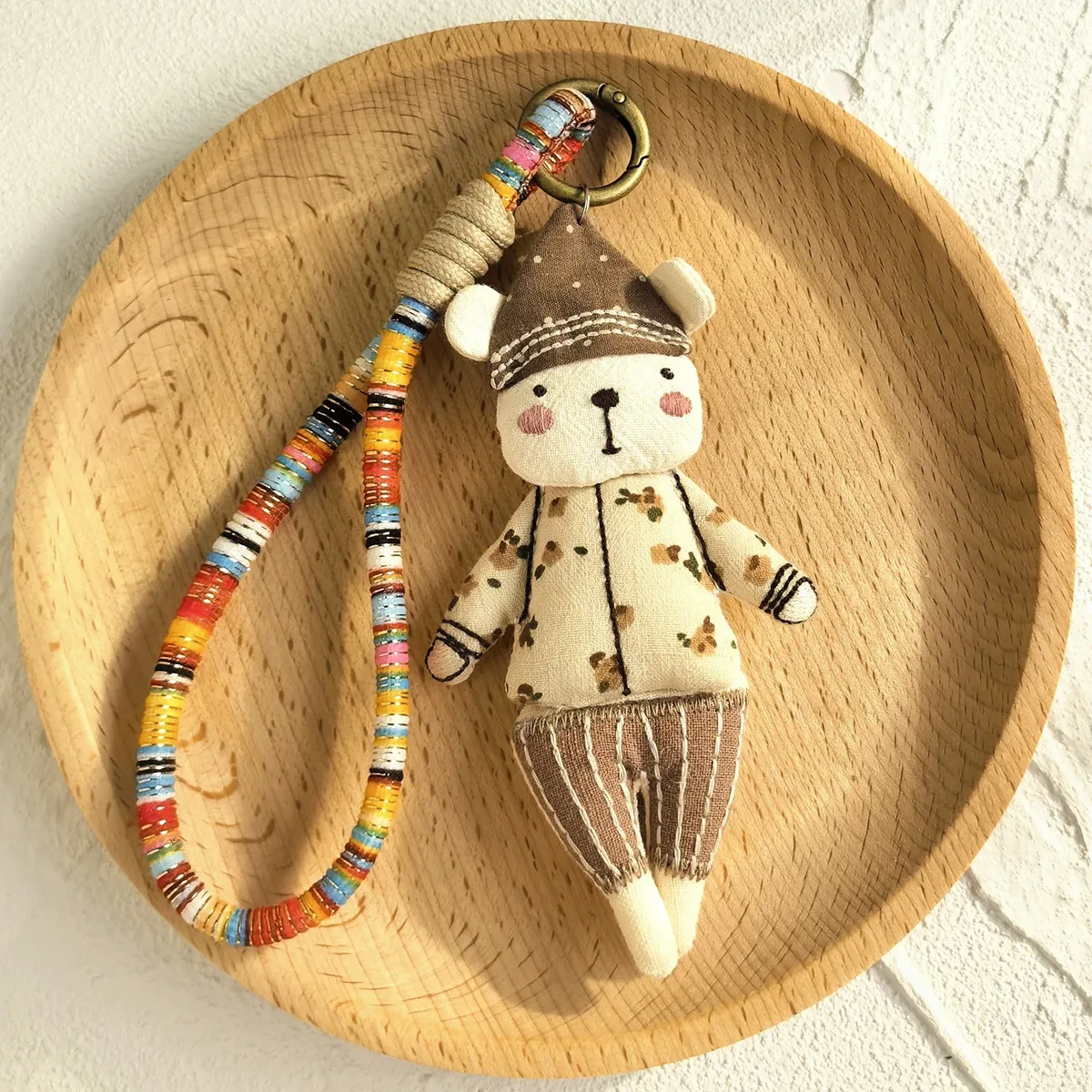porte-clés fait à la main, adorable animal de dessin animé, à la mode, pendentif animal en tissu artisanal pour sac à dos de décoration