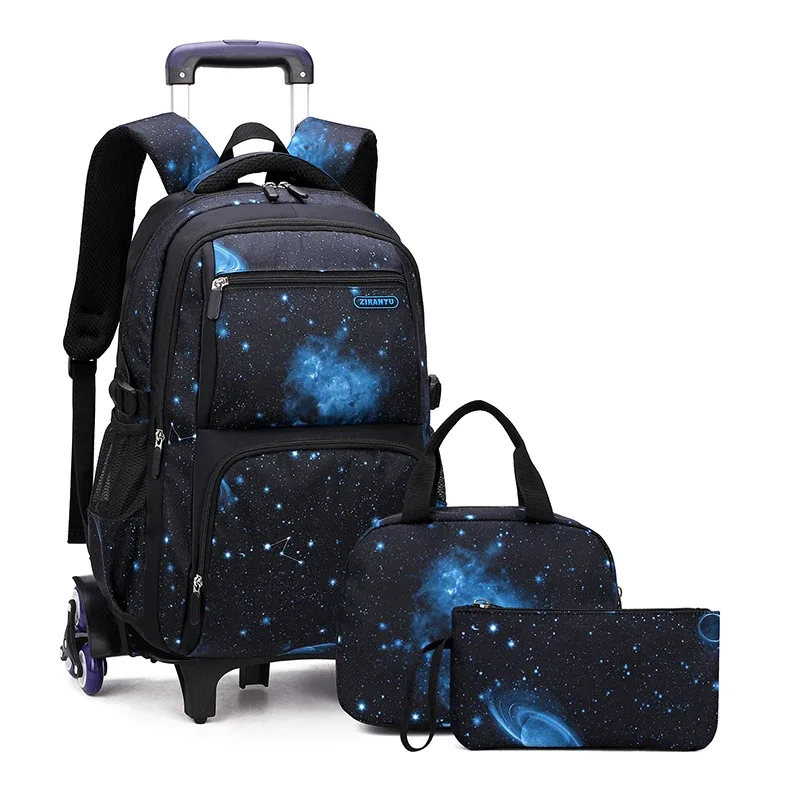 avec boîte à déjeuner chariot sacs d'école sac à dos roulant pour garçons sac à roulettes bagage à main pour enfants sac de lycée primaire