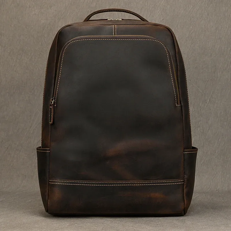 2025 nouveauté sac à dos en cuir ordinateur sac à dos 15.6 pouces pochette d'ordinateur pour hommes sacs de voyage vintage sac à dos d'affaires hommes