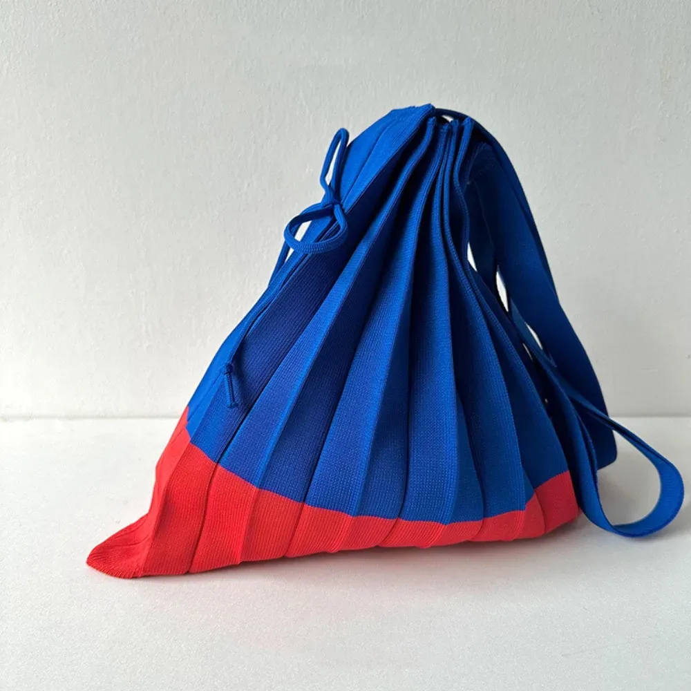 sac à main pliable en tricot, sac de courses grande capacité, sac écologique pliable, pochette à bandoulière, sac plissé de couleur contrastée, sac de voyage