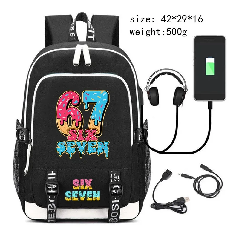sac à dos steal a brainrot avec chargement usb, sac à dos pour étudiants, sacs d'école imprimés 67 six seven, sac à dos de voyage pour adolescents, sac à dos pour hommes