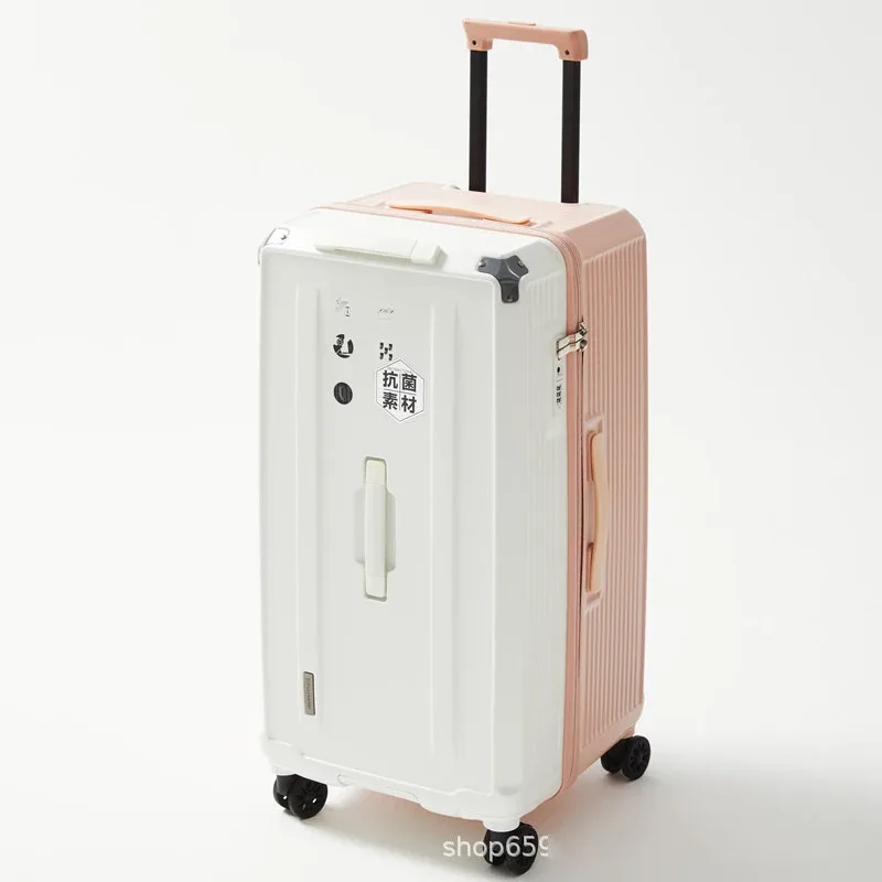 valise à roulettes grande capacité avec amortisseur à ressort, frein et roues pivotantes, poignée de transport pour étudiants