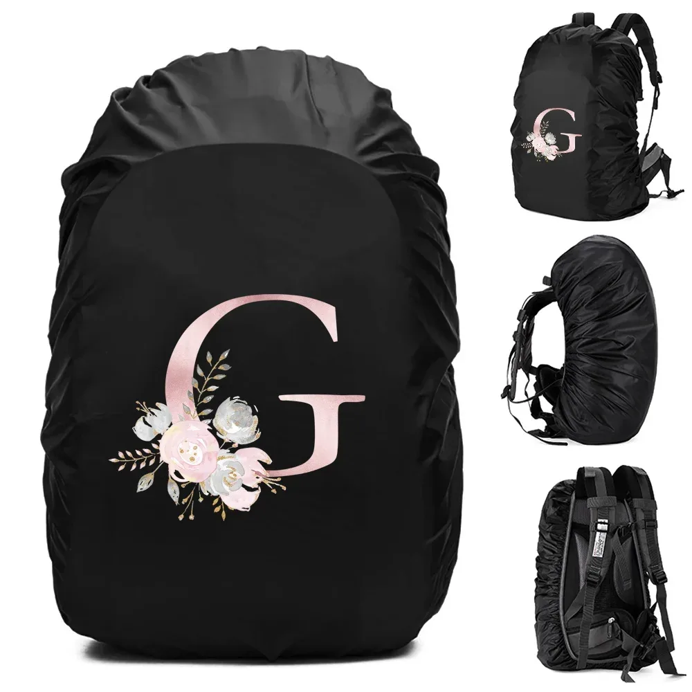 housse de pluie imperméable pour sac à dos 20-70l, motif fleurs roses et lettres, pour sports de plein air, cyclisme, sécurité, mode, camping, randonnée