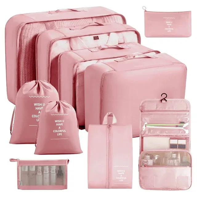 organisateur voyage polyester visibilité sac compresseur vêtements accessoires beige rose pâle léger résistant transport