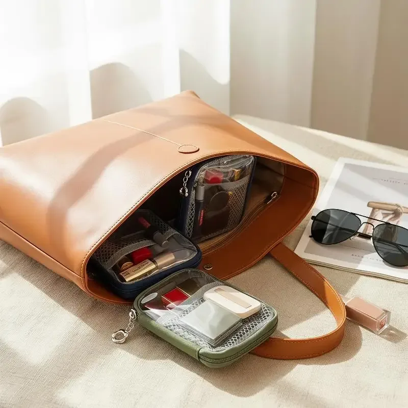 pochette organiseur cosmétique transparente, sac portable transparent pour rouge à lèvres et écouteurs bluetooth, utilisation quotidienne en extérieur