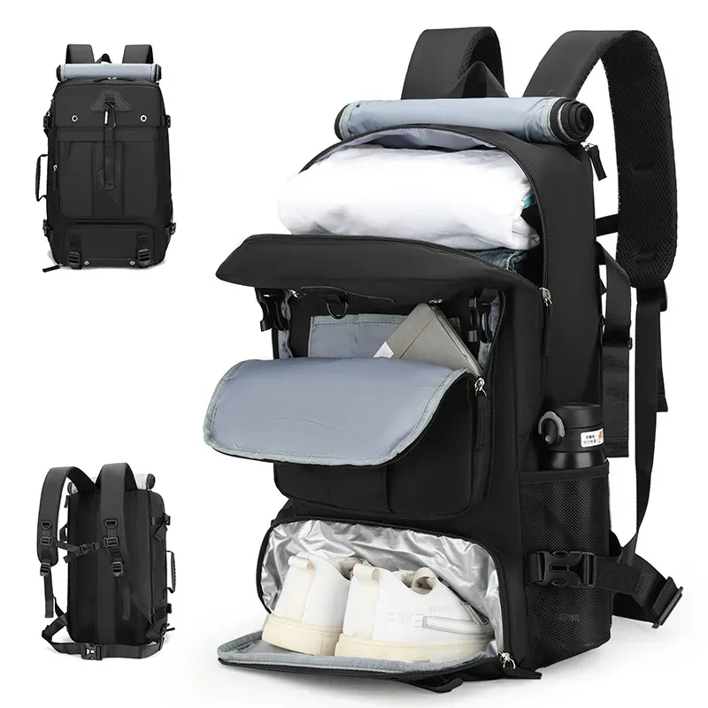 sac à dos de voyage de grande capacité 60l pour hommes, sac à dos d'embarquement de voyage extensible en plein air, grand sac à bagages avec compartiment à chaussures