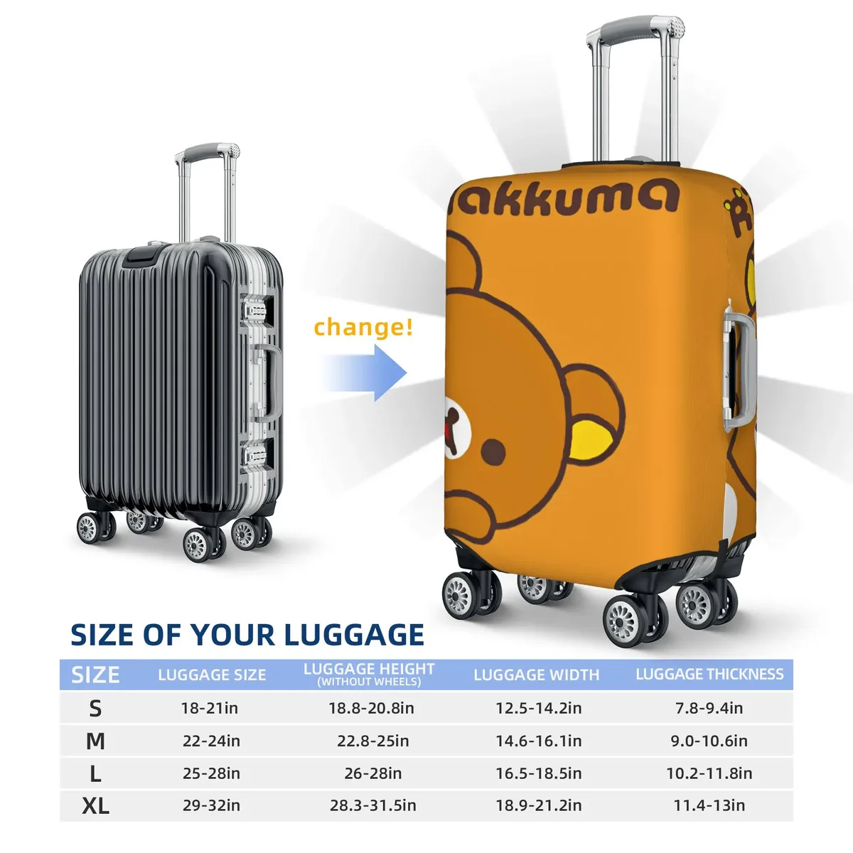 housse de bagage de voyage personnalisée r-rilakkumas, housse de protection élastique pour valise à motif de dessin animé, convient aux valises de 18 à 32 pouces