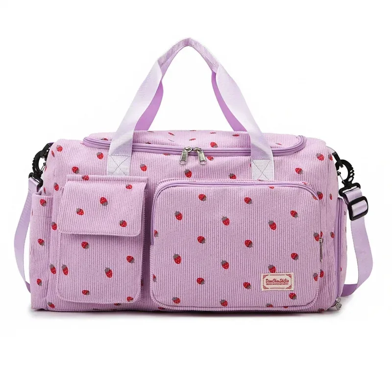sac fourre-tout de voyage en velours côtelé, sac de voyage de grande capacité avec compartiment à chaussures, sacs de sport et de fitness pour femmes