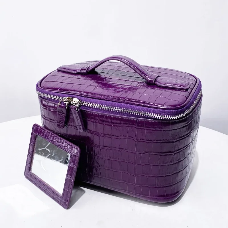 personnaliser les initiales première couche de peau de vache motif crocodile voyage affaires sacs de maquillage pour femmes sacs à main et sacs à main de luxe 2026 nouveau en cuir avec boîte miroir sac organisateur