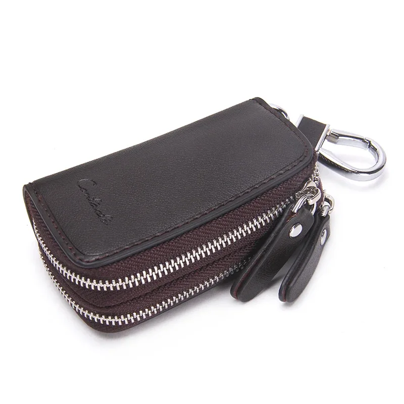 contact's – porte-clés de voiture en cuir véritable, porte-clé de mode, organisateur de clés de ménage, double fermeture éclair, étui à clé