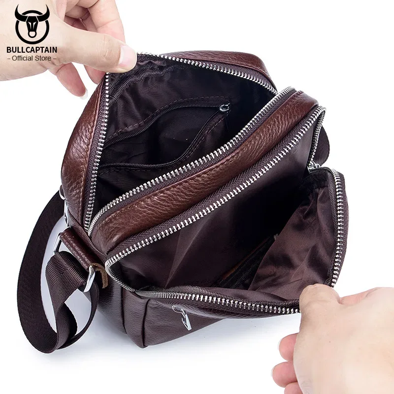 bullcaptain décontracté hommes messager sac à bandoulière de haute qualité matériel lisse poche à glissière en cuir sac à bandoulière pour hommes