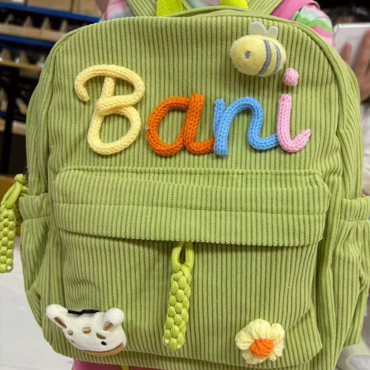 sacs à dos personnalisés en velours côtelé – sacs à dos brodés sur mesure, décorations florales/animalières, styles parent-enfant, sac pour sœur/frère