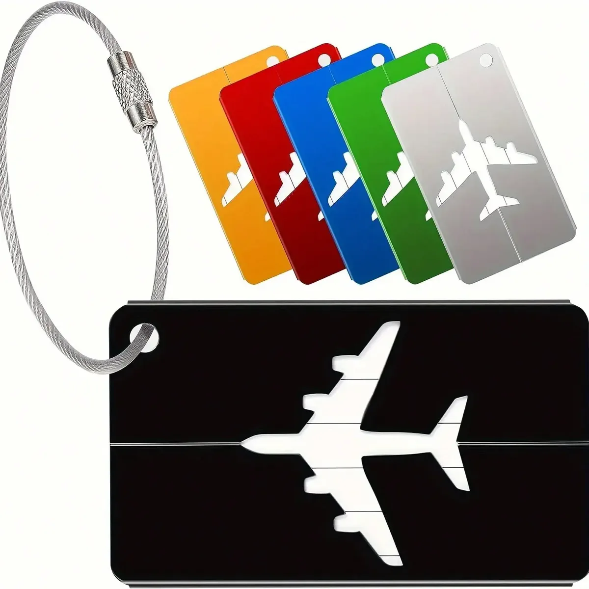 étiquette de bagage en aluminium étanche, motif avion minimaliste avec anneau en acier inoxydable, porte-passe d'embarquement, porte-carte d'identité de voyage