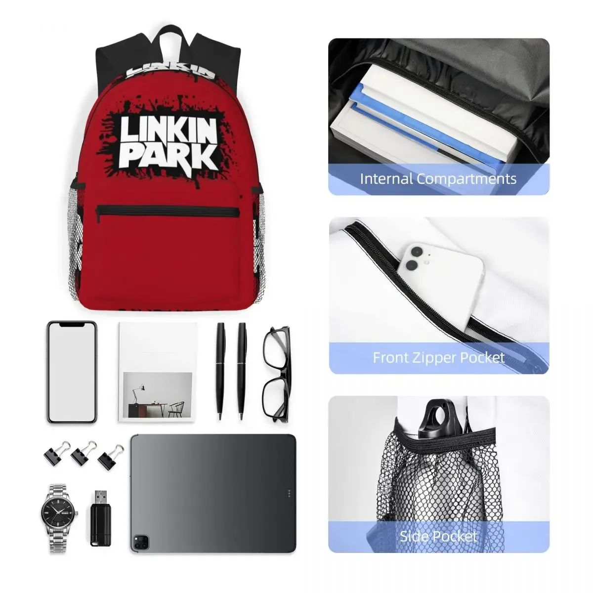 l-linkin-s p-park-s band sac à dos pour étudiant, sac d'école, randonnée, voyage, sac à dos pour garçons et filles, sac à bandoulière à la mode
