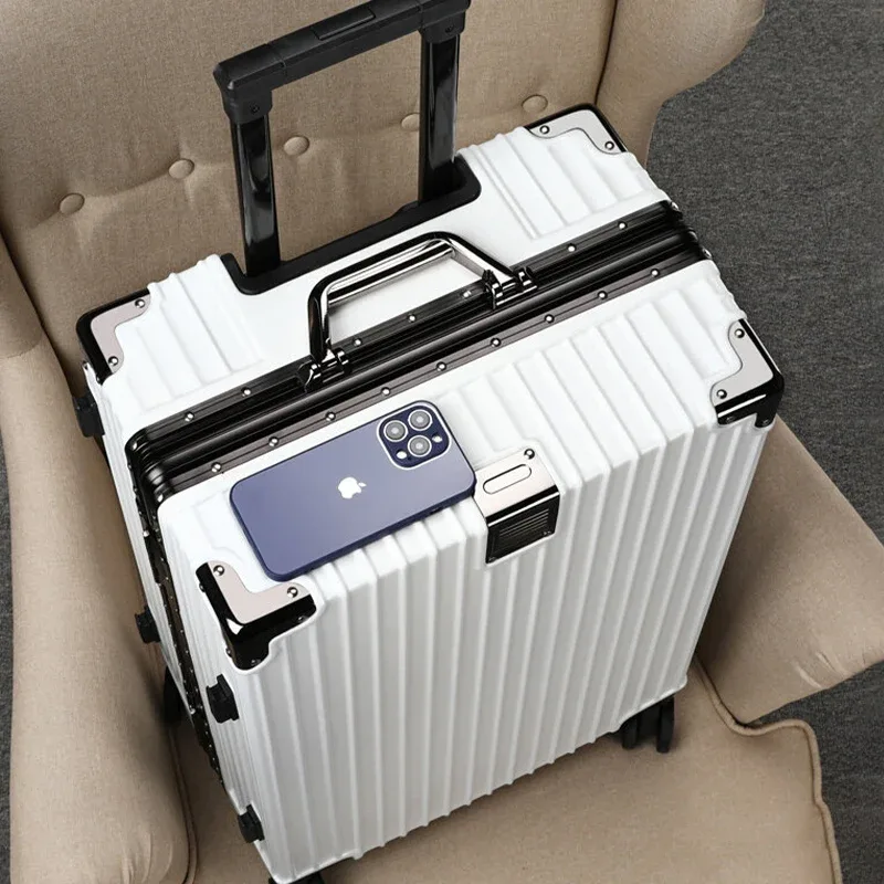 Valise à roulettes 20 26 30 pouces avec cadre en aluminium, roues silencieuses, unisexe, grande capacité, valise à roulettes avec serrure à code