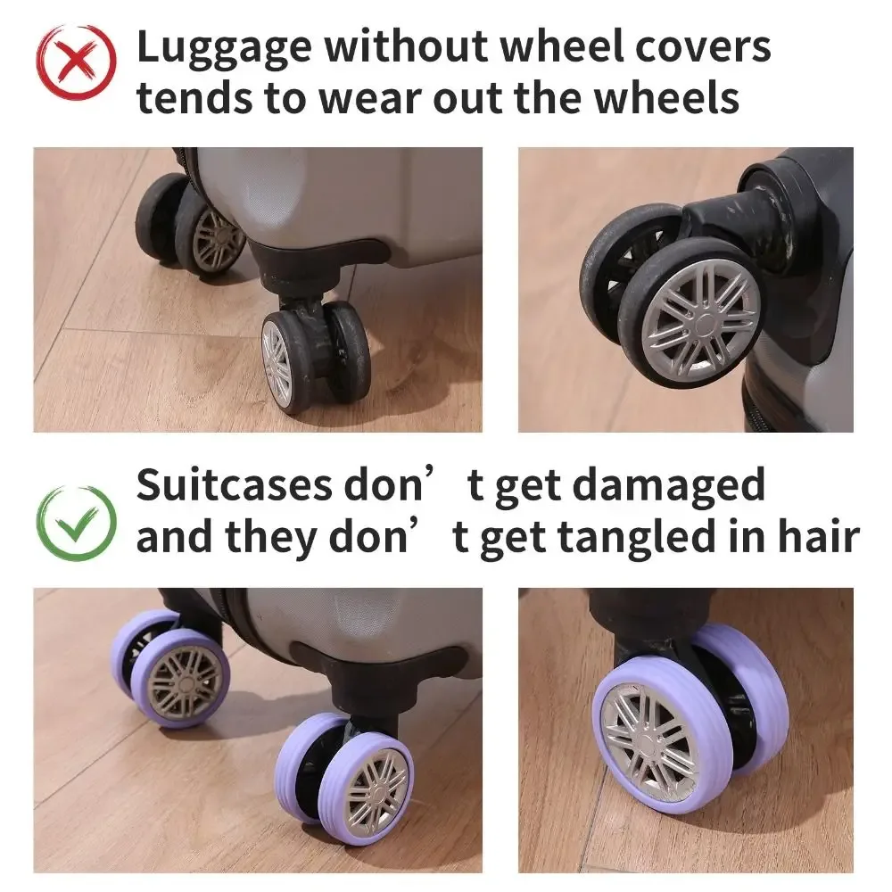 protecteur de roues de bagage en silicone avec son silencieux, accessoire de protection de valise, 4/8 pièces