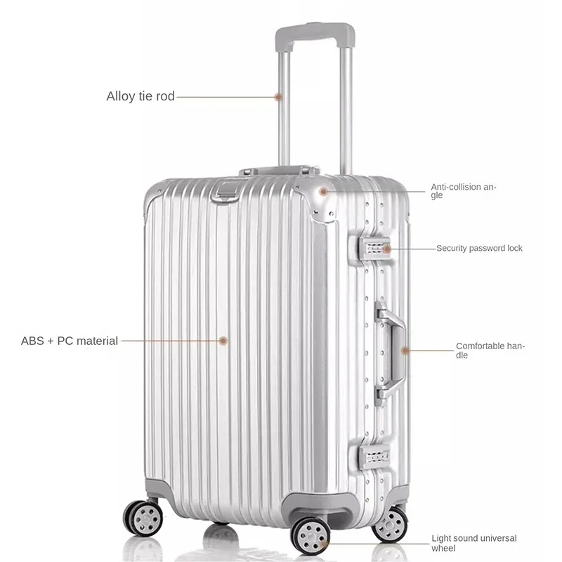 valise à cadre en aluminium 29 pouces tsa boîtier de chariot à serrure douanière roue universelle 20 "26" boîte d'embarquement à bagages valise de voyage