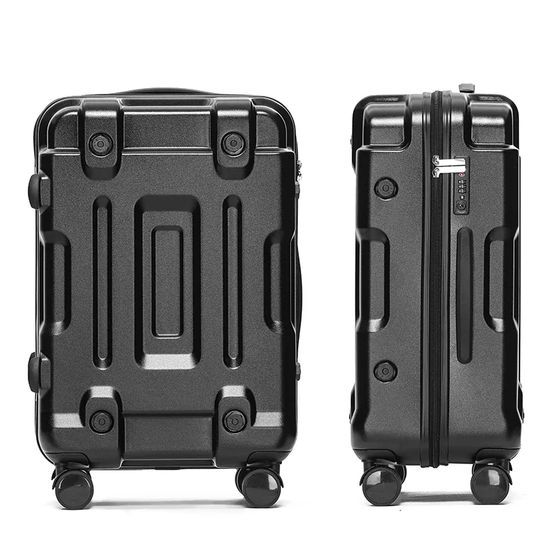 valise aluminium radiateur structure carrée argentée accents noirs lignes verticales horizontales bagages voyage durables