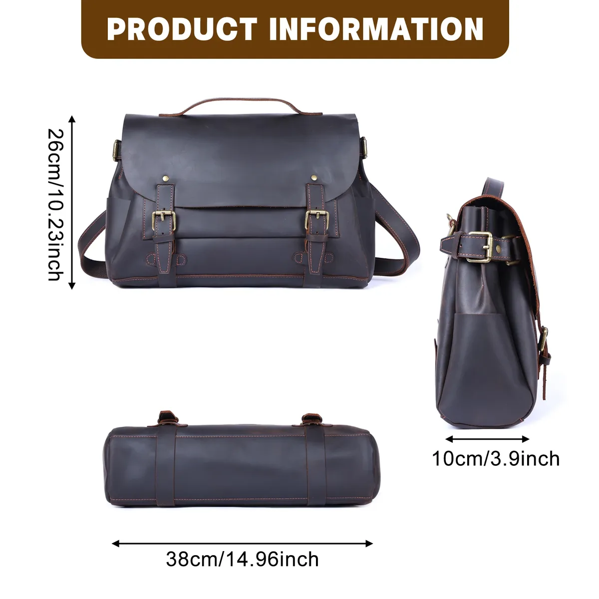 s.worke sac à bandoulière vintage en cuir véritable pour homme, sac messager en cuir de vachette crazy horse, sacs classiques pour ordinateur portable 14 pouces