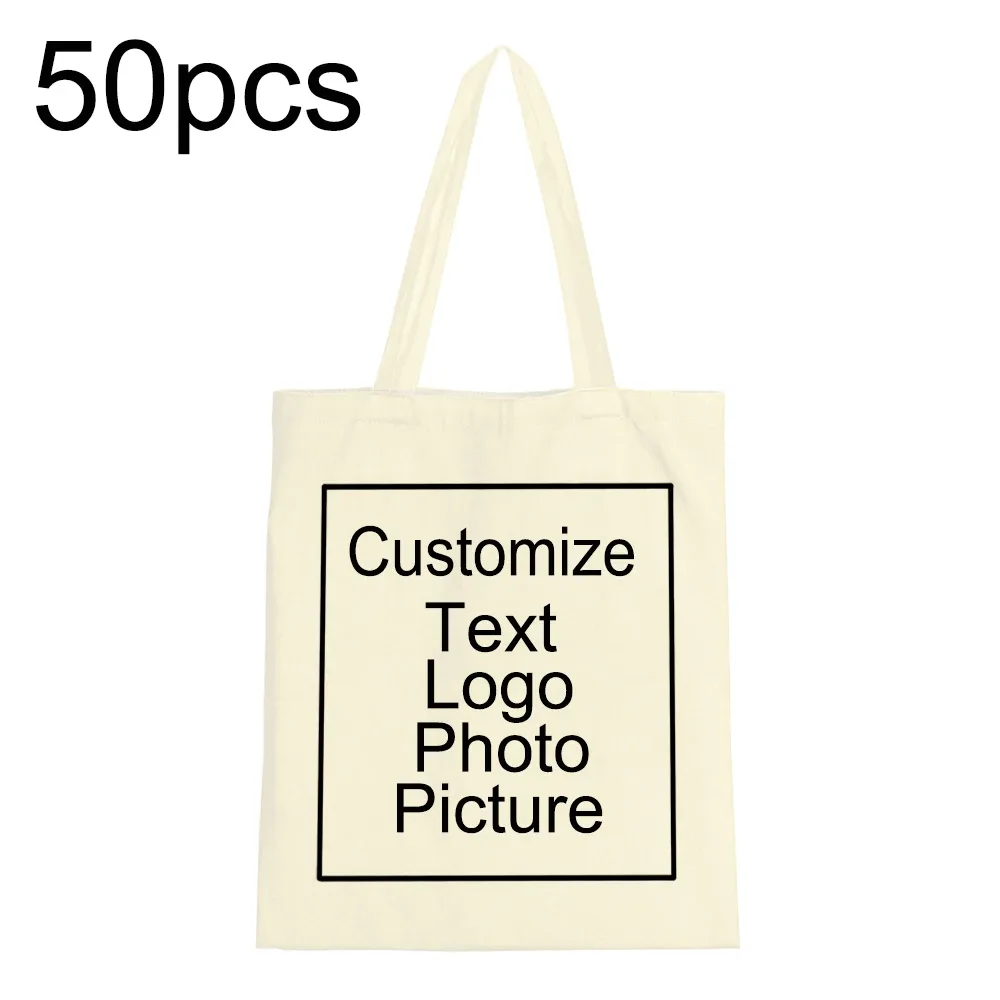 50pcs bricolage personnel personnalisé sac fourre-tout shopping ajouter votre logo imprimer conception originale voyage toile sacs à bandoulière femmes sacs à main