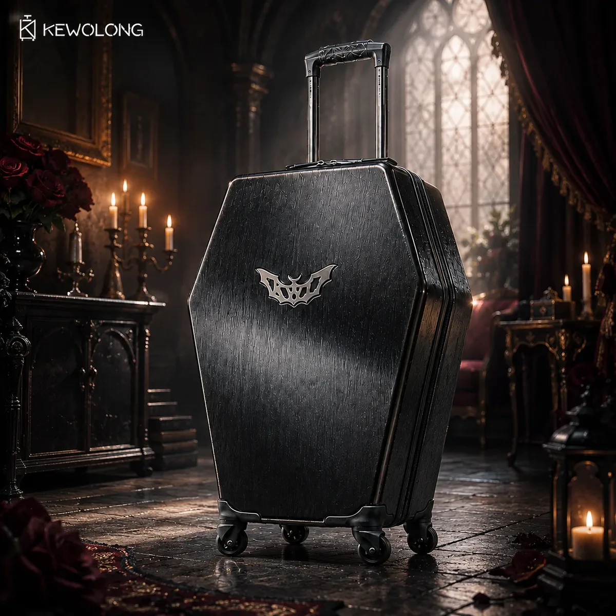 valise trolley rigide de 20 pouces en forme de cercueil gothique, avec roues pivotantes, pour la sub-culture gothique et la mode alternative