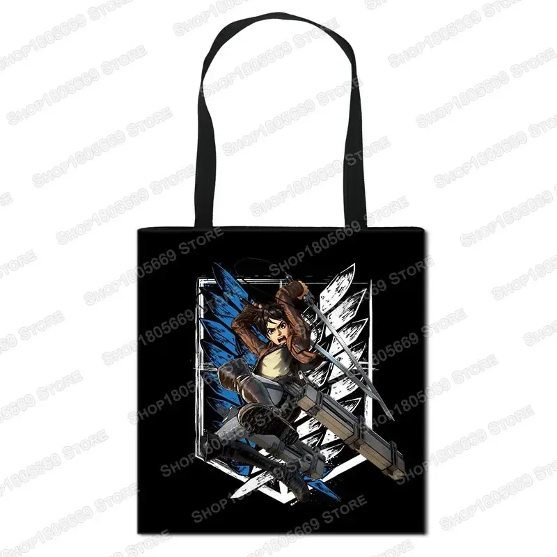 sac de shopping anime attaque sur titan pour femmes, sac à bandoulière pour voyage levi mikasa eren, sac à main pour filles, fourre-tout de rangement