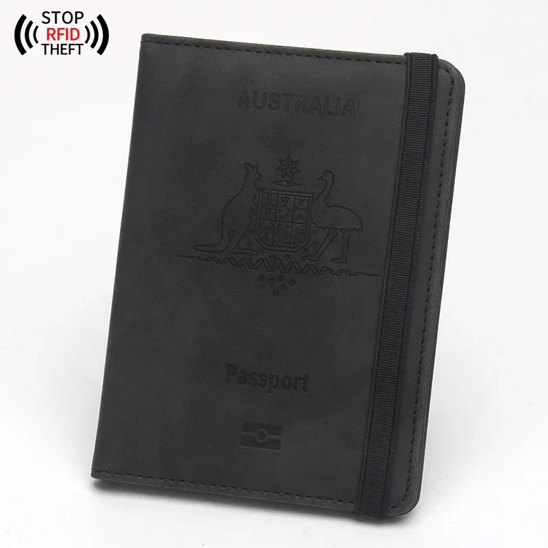 couverture de passeport australienne pour hommes et femmes, portefeuille de voyage rfid, étui pour cartes, organisateur de documents