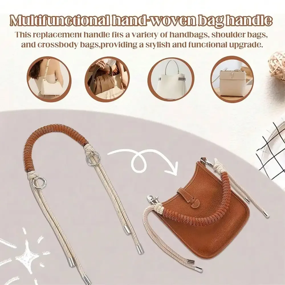 poignée sac corde tressée nylon bleu marron noir rose anneaux métalliques tissage fin confortable voyage remplacement