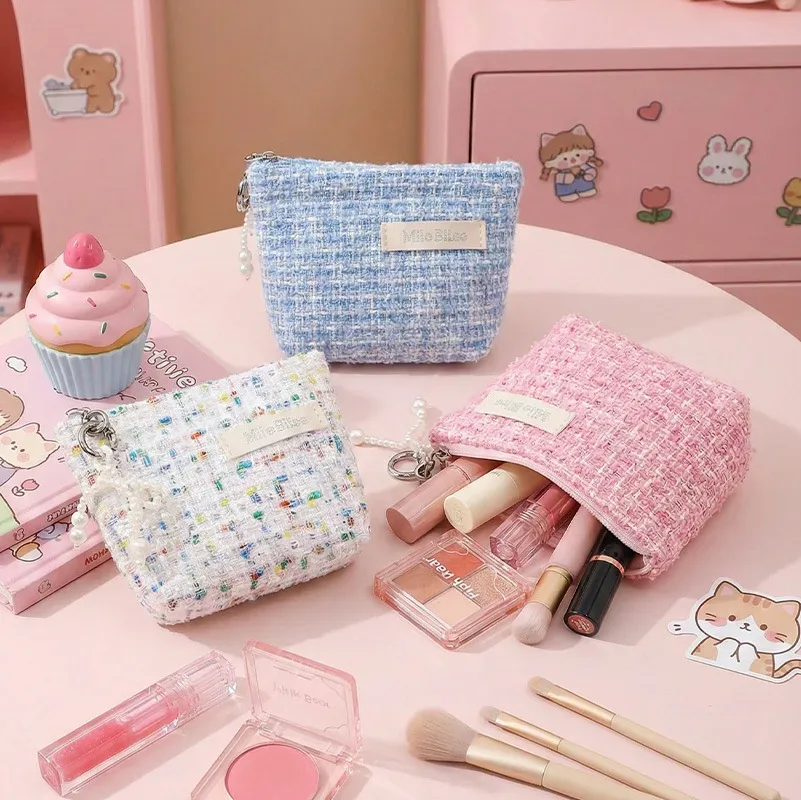 trousse de maquillage coréenne exquise pour femmes, sac à main portable compact multifonctionnel, sac de rangement doux kawaii tendance et polyvalent pour monnaie