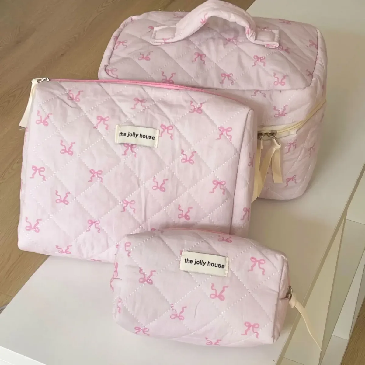 sac de maquillage en coton matelassé pour femmes, mignon, organisateur de cosmétiques à fermeture éclair, sac à main en tissu féminin en forme de boîte, trousse de toilette portable pour filles