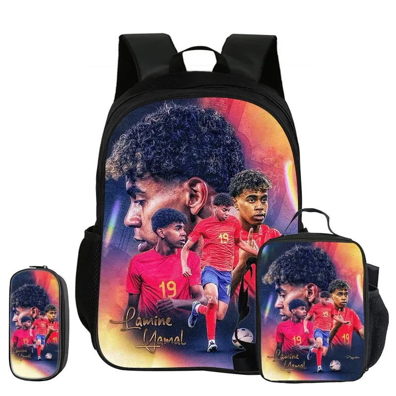 sac à dos enfant l-lamin yamal football star, ensemble de 3 pièces, sac à dos d'école, trousse à crayons, sac à livres avec sac à lunch, sac à dos de sport, cadeau pour enfants