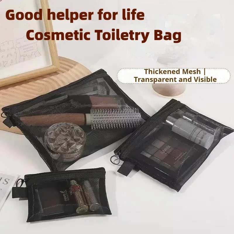 sac cosmétique portable en maille, sac de toilette de voyage élégant, pochette de rangement pour maquillage imperméable