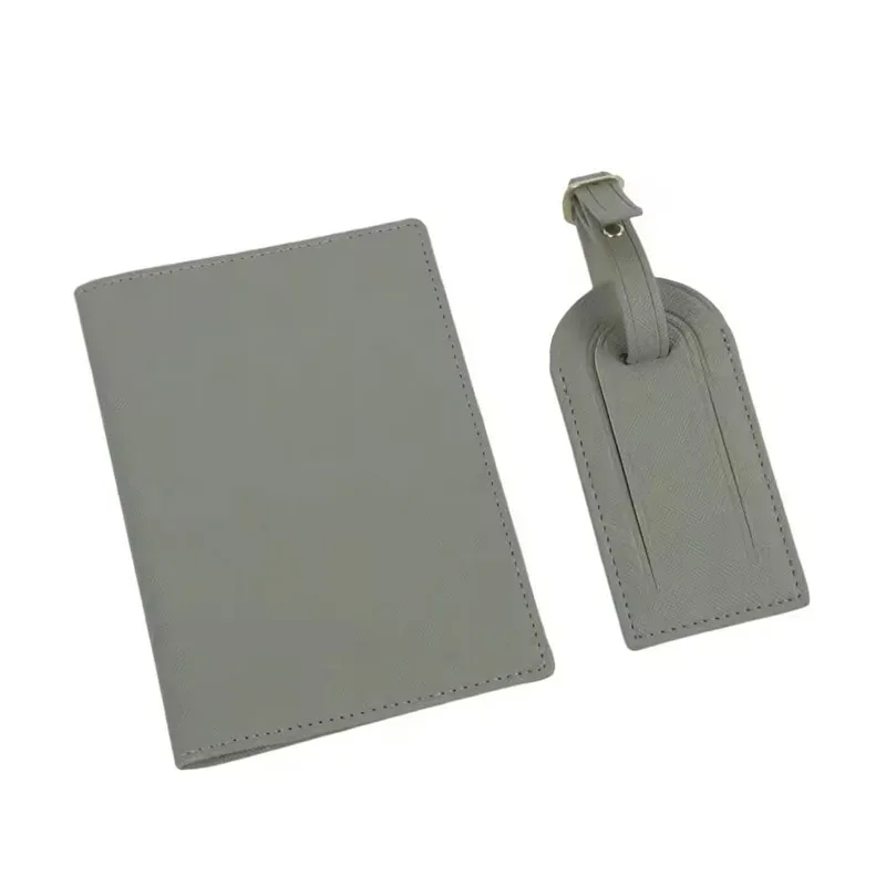 couverture de passeport en cuir saffiano avec initiales personnalisées gratuites, ensemble d'étiquettes de bagages, porte-passeport, étiquette de valise de voyage, accessoires de voyage